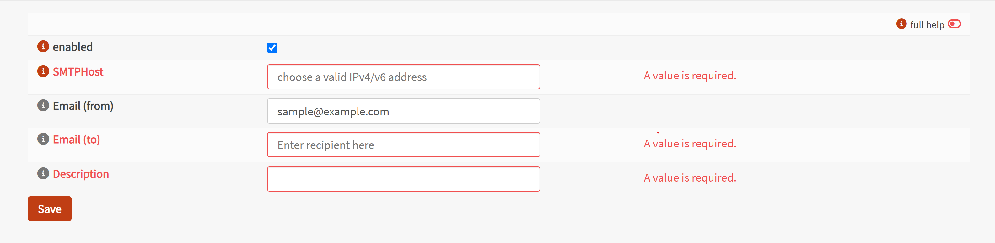 Form with validation errors
